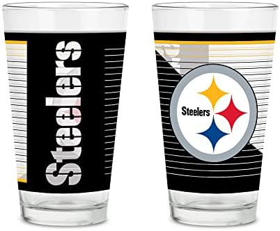 Rico Industries NFL Football Main 16 oz Pint Glasses with Digitally Printed Logo, Practical Set of 2 Classic Drinking Glasses, Dishwasher Safe