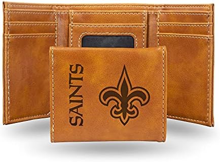 NFL New Orleans Saints Men’s Trifold Brown Wallet- Premium Laser-Engraved NFL Team Logo on Vegan/Faux Leather- Minimalist Design Includes ID Window and Credit Card Holder- Ideal Men’s Gift