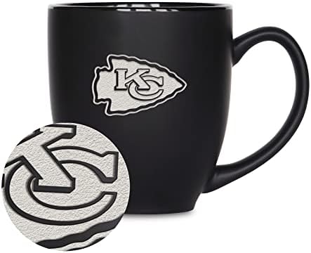 Rico Industries NFL Football 15oz Matte Black Bistro Mug - For Hot or Cold Drinks - Team Logo Etched For Unique Feel