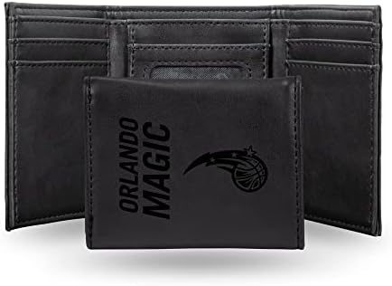 Rico Industries NBA Orlando Magic Men’s Trifold Black Wallet - Premium 9 Pocket Laser-Engraved Team Logo on Vegan Leather - Minimalist Design, ID Window, Credit Card Holder - Ideal Men’s Gift