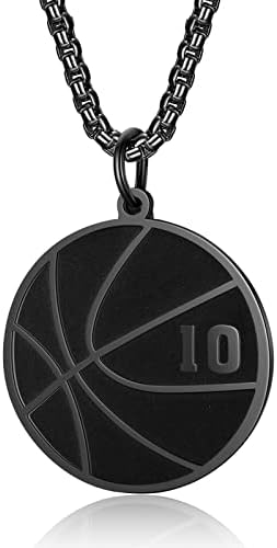 Susook Basketball Number Necklace for Boys Black Stainless Steel Basketball Charm Pendant Personalized PH4:13 Bible Verse I Can Do All Things Sport Jewelry Gifts for Men