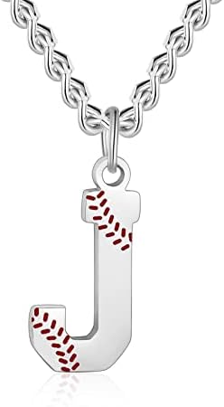 AIAINAGI Baseball Initial A-Z Letter Necklace for Boys Baseball Charm Pendant Stainless Steel Silver Chain 22inch Personalized Baseball Gift for Men Women Girls