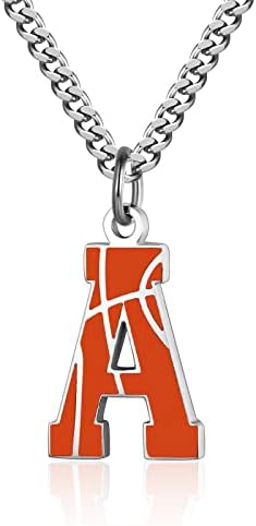 AIAINAGI Basketball Initial A-Z Letter Necklace for Boys Basketball Charm Pendant Stainless Steel Silver Chain 22 inch Personalized Basketball Gift for Men Women Girls(A)