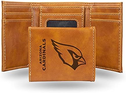 NFL Arizona Cardinals Men’s Trifold Brown Wallet- Premium Laser-Engraved NFL Team Logo on Vegan/Faux Leather- Minimalist Design Includes ID Window and Credit Card Holder- Ideal Men’s Gift