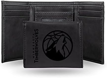NBA Minnesota Timberwolves Men’s Trifold Black Wallet - Premium 9 Pocket Laser-Engraved Team Logo on Vegan Leather - Minimalist Design, ID Window, Credit Card Holder - Ideal Men’s Gift