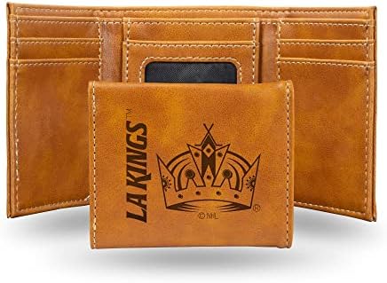 Rico Industries NHL Los Angeles Kings Premium Laser Engraved Vegan Brown Leather Tri-fold Wallet - Slim yet Sturdy Design - Perfect to Show Your Team Pride or Gift