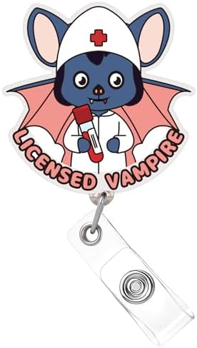 Badge Reel Holder Retractable with ID Clip, Nurse Badge Reel, Funny Cute Badge Reel for Phlebotomists, Phlebotomy Techs, Medical Assistants, Clinical Lab Techs MLS MLT Roocharms,Licensed Vampire