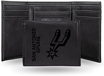 Rico Industries NBA San Antonio Spurs Men’s Trifold Black Wallet - Premium 9 Pocket Laser-Engraved Team Logo on Vegan Leather - Minimalist Design, ID Window, Credit Card Holder - Ideal Men’s Gift