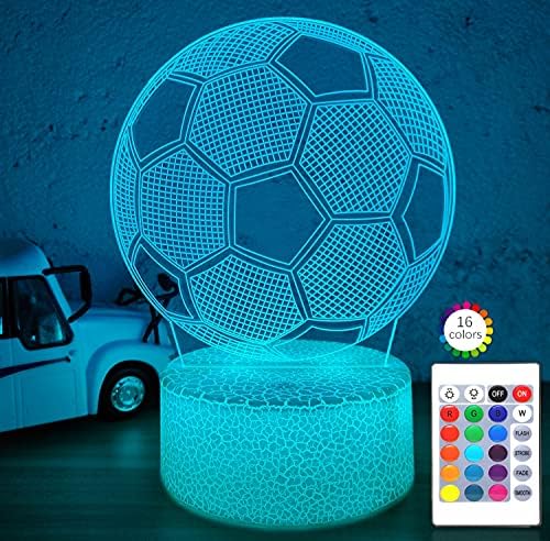 i-CHONY Soccer Gifts Night Light for Kids,Soccer 3D Illusion Lamp 16 Colors Dimmable Bedroom Decor Bedside Lamp,with Remote & Smart Touch,Birthday Xmas Idea Gift for Boys Girls Kids