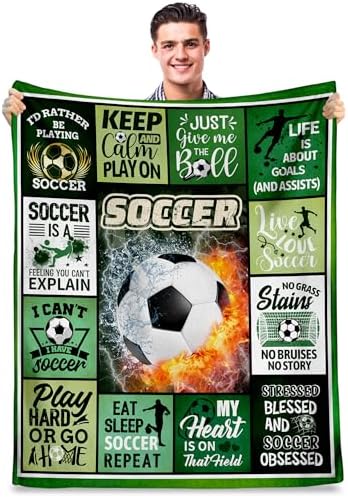 Keeinow Soccer Gifts, Soccer Gifts for Boys 8-12, Unique Soccer Gifts for Girls 10-12, Soccer Gifts for Men, Women, Dad, Mom, Best Gifts for Soccer Players, Soccer Gift Ideas-Throw Blanket 50