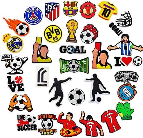 Soccer Charms PVC Sports Charms for Teens Shoe Charms Decor Fits Shoe Sandals Bracelets Ornaments Gift for Boys Man…