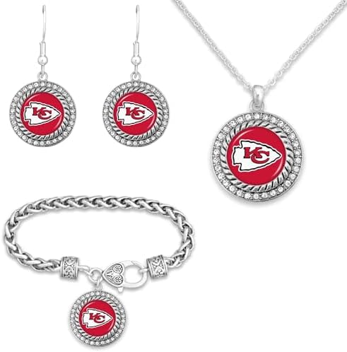 Game Day Outfitters NFL 3 Piece Jewelry Set- Necklace, Bracelet, and Earrings Collection- NFL Emblem Pendant with Bling Rhinestones- Ideal NFL Logo Gift Set for Women, Girlfriend, BFF