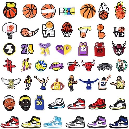 50Pcs Basketball Shoe Charms, Charms Basketball and Non-Repeat Sports Charms for Boys, Gift Decor PVC Shoe Charms for Teens Man Party Favors