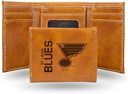 Rico Industries NHL St. Louis Blues Premium Laser Engraved Vegan Brown Leather Tri-fold Wallet - Slim yet Sturdy Design - Perfect to Show Your Team Pride or Gift