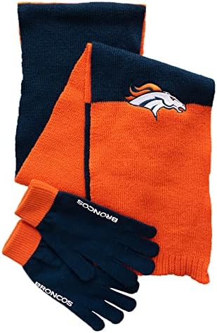 Littlearth unisex-adult NFL Denver Broncos Colorblock Scarf & Glove Gift Set, Multi, 70