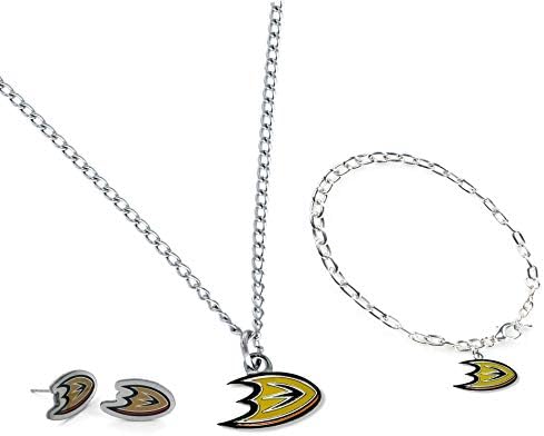 Aminco NHL Anaheim Ducks Logo Stainless Steel Necklace, Bracelet and Earings Gift Bundle