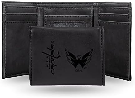 Rico Industries NHL Washington Capitals Premium Laser Engraved Vegan Black Leather Tri-fold Wallet - Slim yet Sturdy Design - Perfect to Show Your Team Pride or Gift