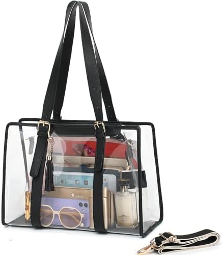 Clear Tote Bag for Women - Clear Bag for Stadium Events with Adjusted Strap, Clear Crossbody Shoulder Bag for Work, Office