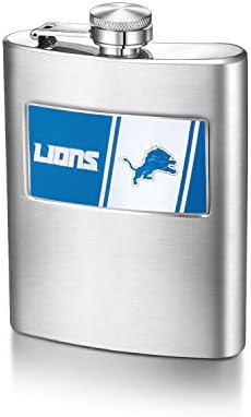 NFL Detroit Lions 8-ounce Matte Finished Stainless Steel Hip Flask with Rectangular Team Emblem and Funnel