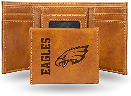 NFL Philadelphia Eagles Men’s Trifold Brown Wallet- Premium Laser-Engraved NFL Team Logo on Vegan/Faux Leather- Minimalist Design Includes ID Window and Credit Card Holder- Ideal Men’s Gift