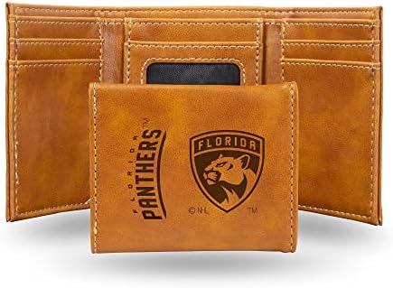 Rico Industries NHL Florida Panthers Premium Laser Engraved Vegan Brown Leather Tri-fold Wallet - Slim yet Sturdy Design - Perfect to Show Your Team Pride or Gift