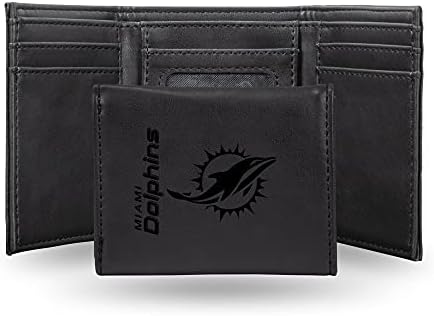 NFL Miami Dolphins Men’s Trifold Black Wallet- Premium Laser-Engraved NFL Team Logo on Vegan/Faux Leather- Minimalist Design Includes ID Window and Credit Card Holder- Ideal Men’s Gift