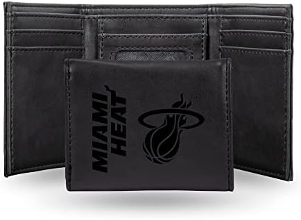 Rico Industries NBA Miami Heat Men’s Trifold Black Wallet - Premium 9 Pocket Laser-Engraved Team Logo on Vegan Leather - Minimalist Design, ID Window, Credit Card Holder - Ideal Men’s Gift