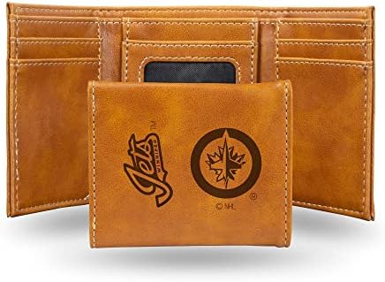 Rico Industries NHL Winnipeg Jets Premium Laser Engraved Vegan Brown Leather Tri-fold Wallet - Slim yet Sturdy Design - Perfect to Show Your Team Pride or Gift