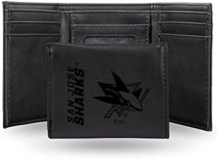 Rico Industries NHL San Jose Sharks Premium Laser Engraved Vegan Black Leather Tri-fold Wallet - Slim yet Sturdy Design - Perfect to Show Your Team Pride or Gift