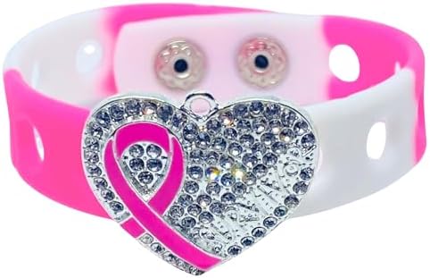 Stylish Silver Heart Breast Cancer Bracelet