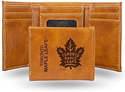 Rico Industries NHL Toronto Maple Leafs Premium Laser Engraved Vegan Brown Leather Tri-fold Wallet - Slim yet Sturdy Design - Perfect to Show Your Team Pride or Gift