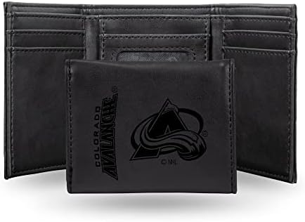 Rico Industries NHL Colorado Avalanche Premium Laser Engraved Vegan Black Leather Tri-fold Wallet - Slim yet Sturdy Design - Perfect to Show Your Team Pride or Gift