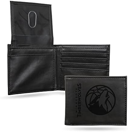 Rico Industries NBA Minnesota Timberwolves Premium Laser Engraved Vegan Black Leather Bill-fold Wallet - Slim yet Sturdy Design - Perfect to Show Your Team Pride or Gift