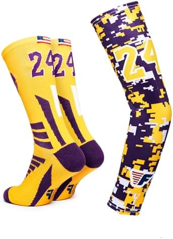 Forever Fanatics Youth Boys Basketball Socks Sports Athletic Crew Socks with Basketball Arm Sleeve - Made in USA