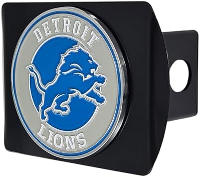 Detroit Lions NFL Black Metal Hitch Cover with 3D Colored Team Logo by FANMATS - Unique Roundel Molded Design – Easy Installation on Truck, SUV, Car or ATV - Ideal Gift for Die Hard Football Fans