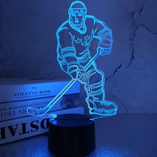 FULLOSUN 3D Night Lights Ice Hockey Athlete 3D Illusion Bedside Lamp 16 Colors Changing with Remote Control Best Birthday Gifts for Men Women