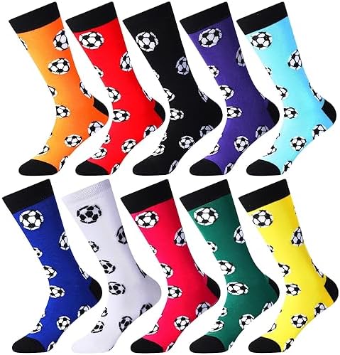 Ficerd 10 Pairs Novelty Football Soccer Socks Sports Themed Crew Socks Unisex Soccer Football Lover Gifts for Women Men