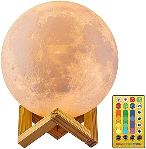 AED Moon Lamp 2023 Upgrade with Timing- Lamp for Bedroom Moon Night Light for Adults Kids Baby- Gifts for Girls Boys Women Men- Remote & Touch Control Wooden Stand (5.9 inch, Standard Size)