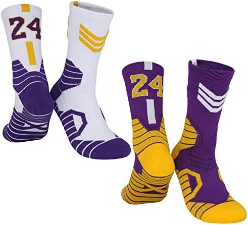 HMWIWAR 2-Pairs Basketball-Socks-for-Men & Boys, Basketball Team Lucky Number Sports-Star-Socks for Child & Adult
